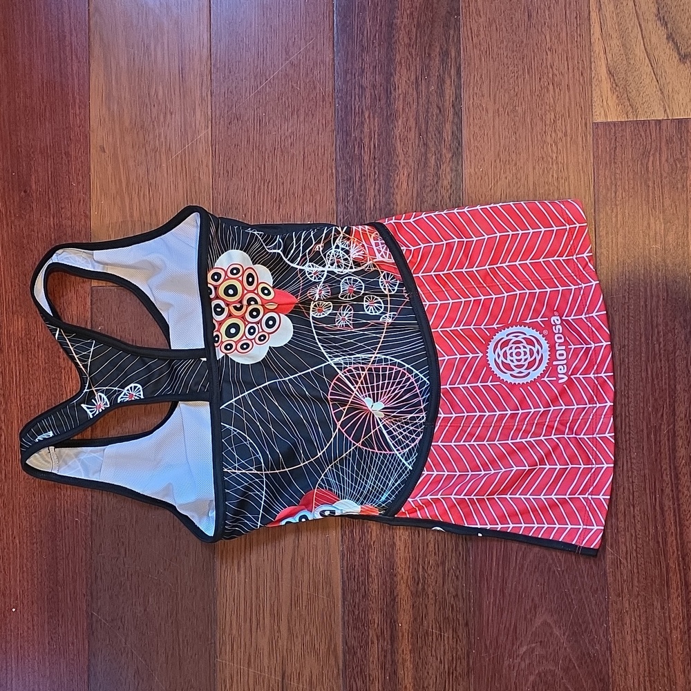Velorosa Women's Black and Red Patterned Racerback Cycling Jersey - Picture 2 of 3
